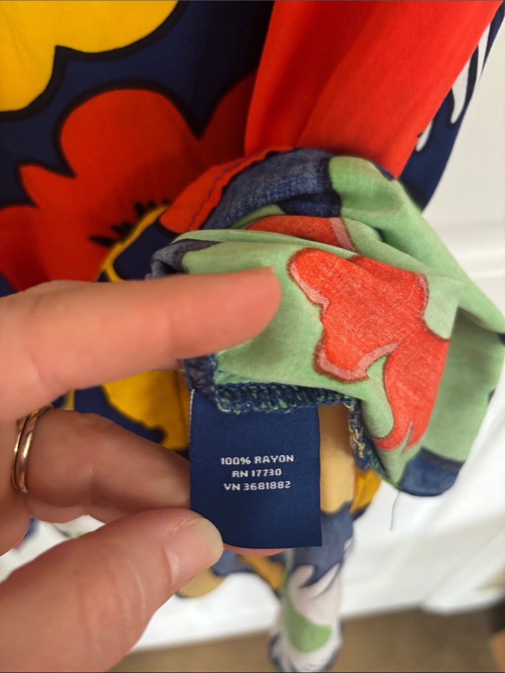 Marimekko Navy Blue Floral Mini Dress with Red, Yellow & Green - Picture 7 of 8